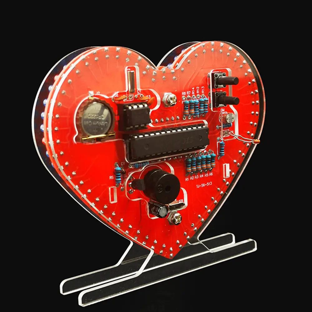 Heart Shaped 4-Digit DIY Clock  Kits Date/Time/Temperature/Week Alarm Clock Music Soldering Suite for Girlfriend Valentine's Day