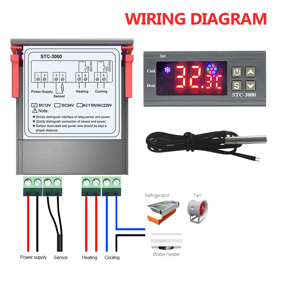 STC-3000 LED Digital Thermostat for Incubator Temperature Controller Thermoregulator Relay Heating Cooling 12V 24V 220V