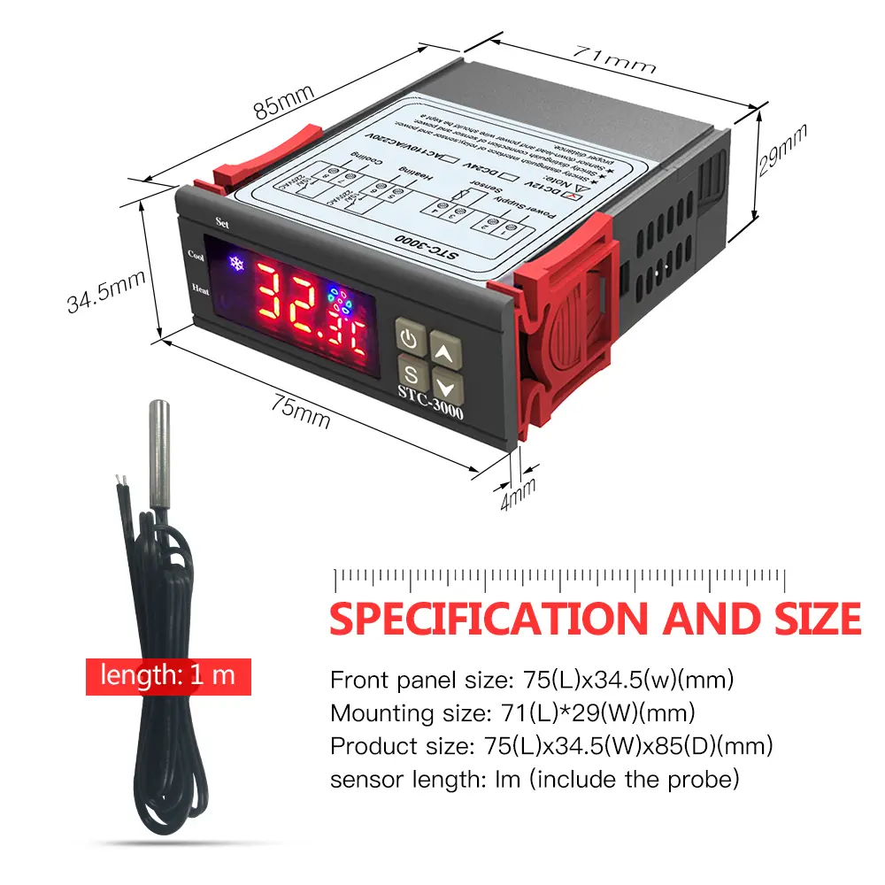 STC-3000 LED Digital Thermostat for Incubator Temperature Controller Thermoregulator Relay Heating Cooling 12V 24V 220V