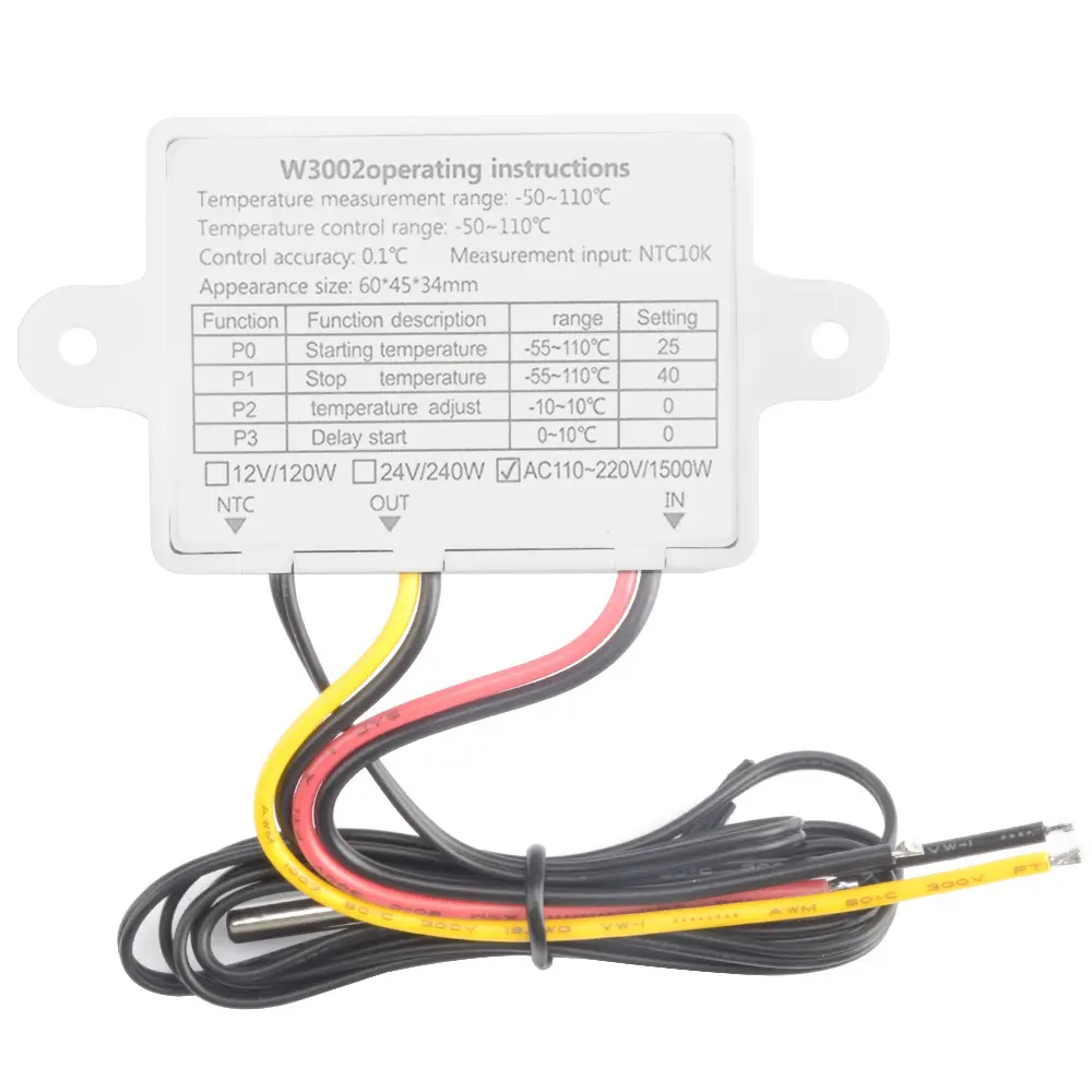 W3002 Temperature Controller 10A 12V 24V 110V 220V Digital LED Thermostat Control Switch Thermoregulator Sensor Meter With Probe
