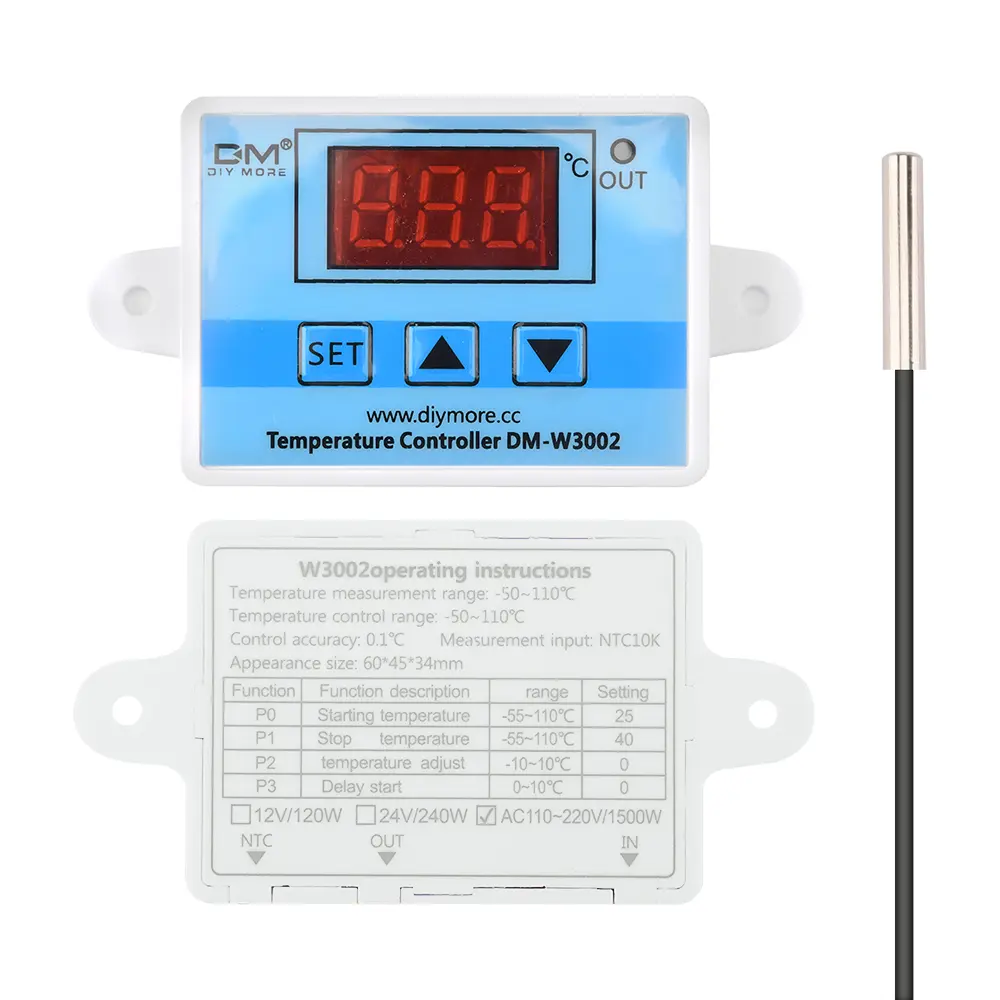 W3002 Temperature Controller 10A 12V 24V 110V 220V Digital LED Thermostat Control Switch Thermoregulator Sensor Meter With Probe