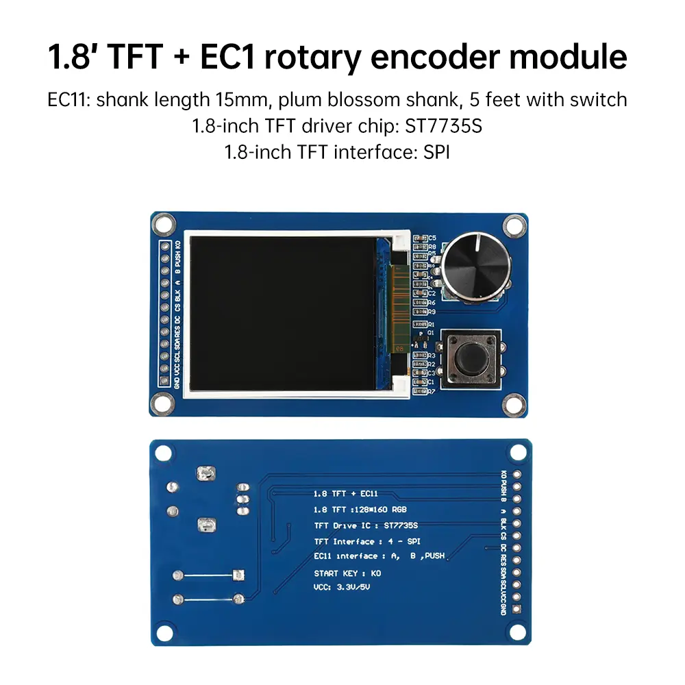 1.8/2.4 Inch TFT Display Screen With EC11 Rotary Encoder Combination Module SPI Interface LCD Display Screen for Arduino