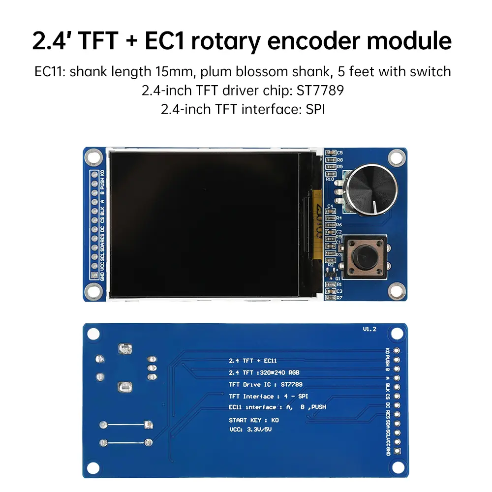 1.8/2.4 Inch TFT Display Screen With EC11 Rotary Encoder Combination Module SPI Interface LCD Display Screen for Arduino