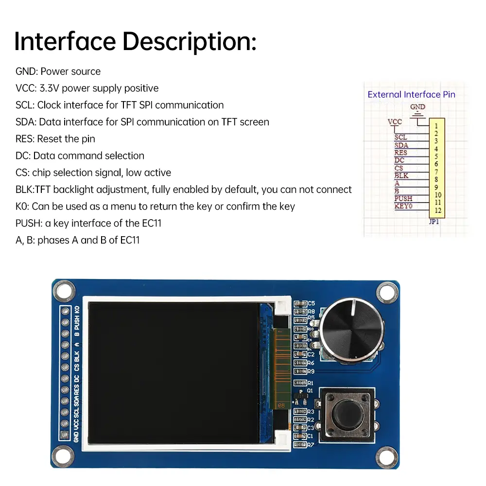 1.8/2.4 Inch TFT Display Screen With EC11 Rotary Encoder Combination Module SPI Interface LCD Display Screen for Arduino