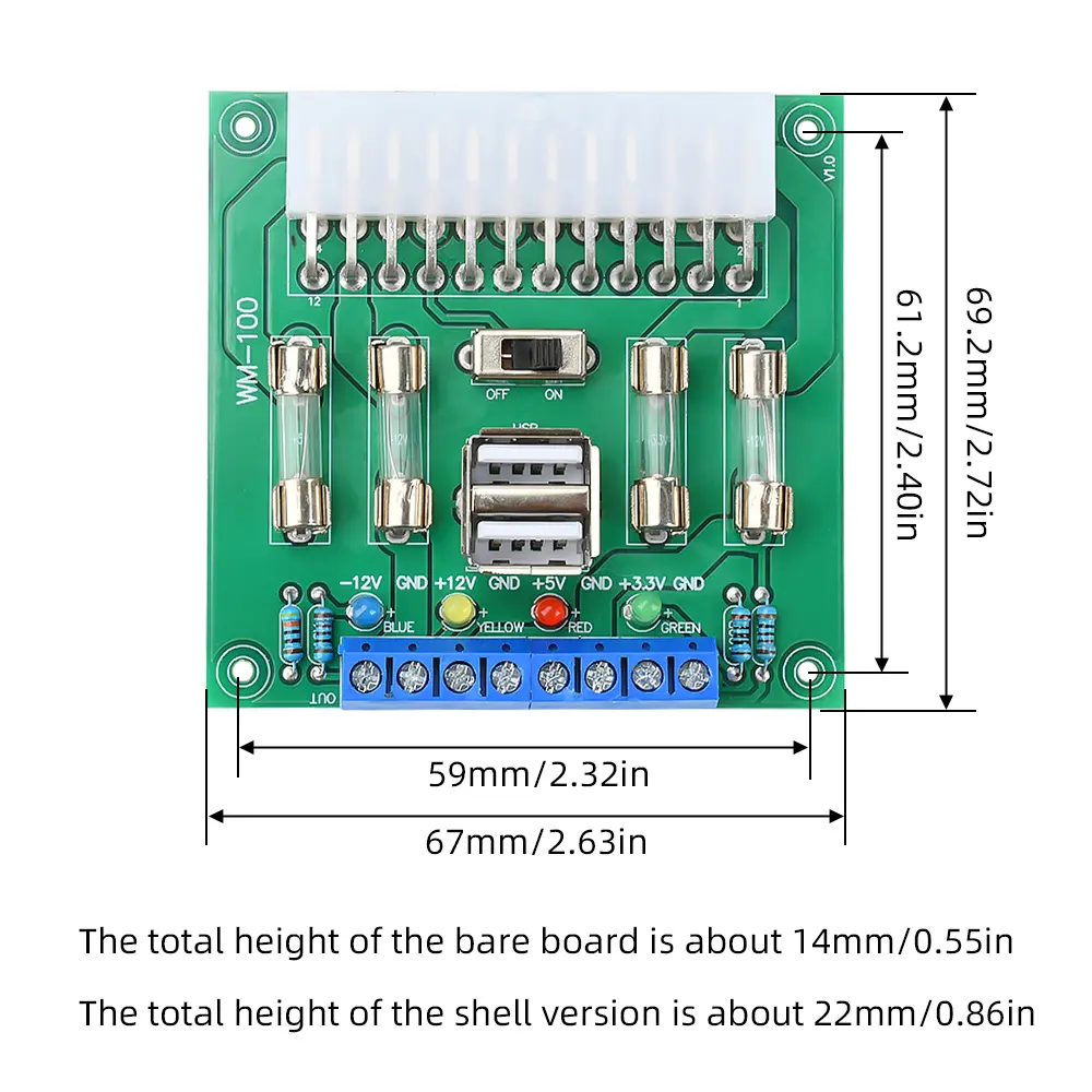 20/24Pin ATX Desktop PC Chassis Power ATX Transfer to Adapter Board Power Supply Circuit Outlet Module  3.3V5V12V