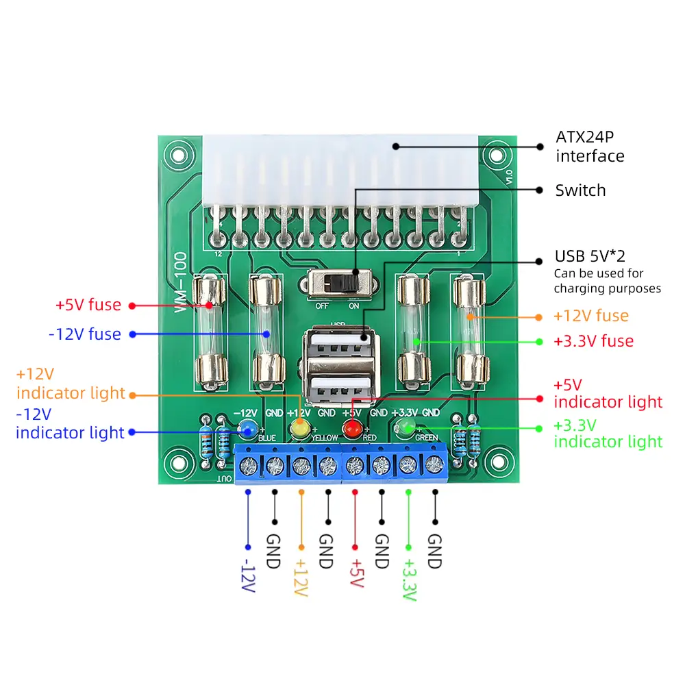 20/24Pin ATX Desktop PC Chassis Power ATX Transfer to Adapter Board Power Supply Circuit Outlet Module  3.3V5V12V