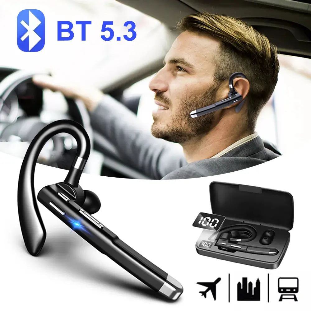 YYK520 Wireless Bluetooth Headset Noise Cancelling Sports Headphone Business On-Ear Earphone Digital Display with Charging Case