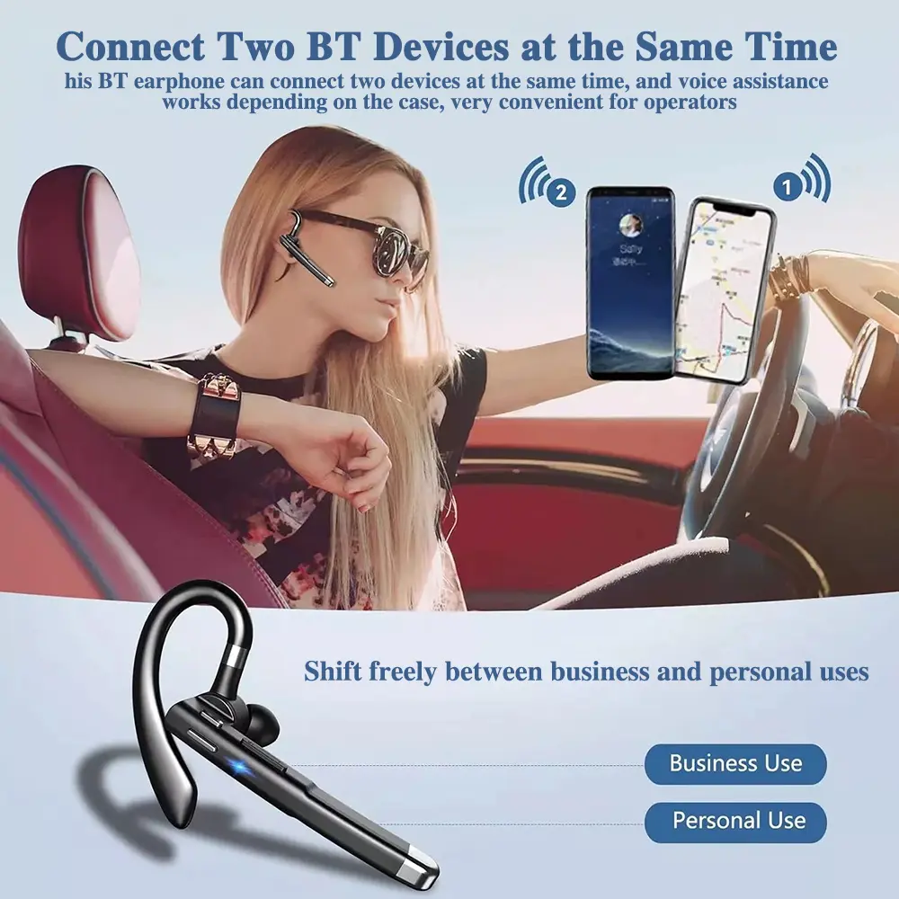 YYK520 Wireless Bluetooth Headset Noise Cancelling Sports Headphone Business On-Ear Earphone Digital Display with Charging Case