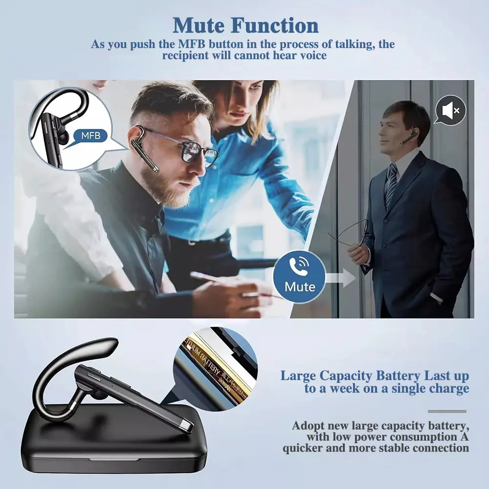YYK520 Wireless Bluetooth Headset Noise Cancelling Sports Headphone Business On-Ear Earphone Digital Display with Charging Case