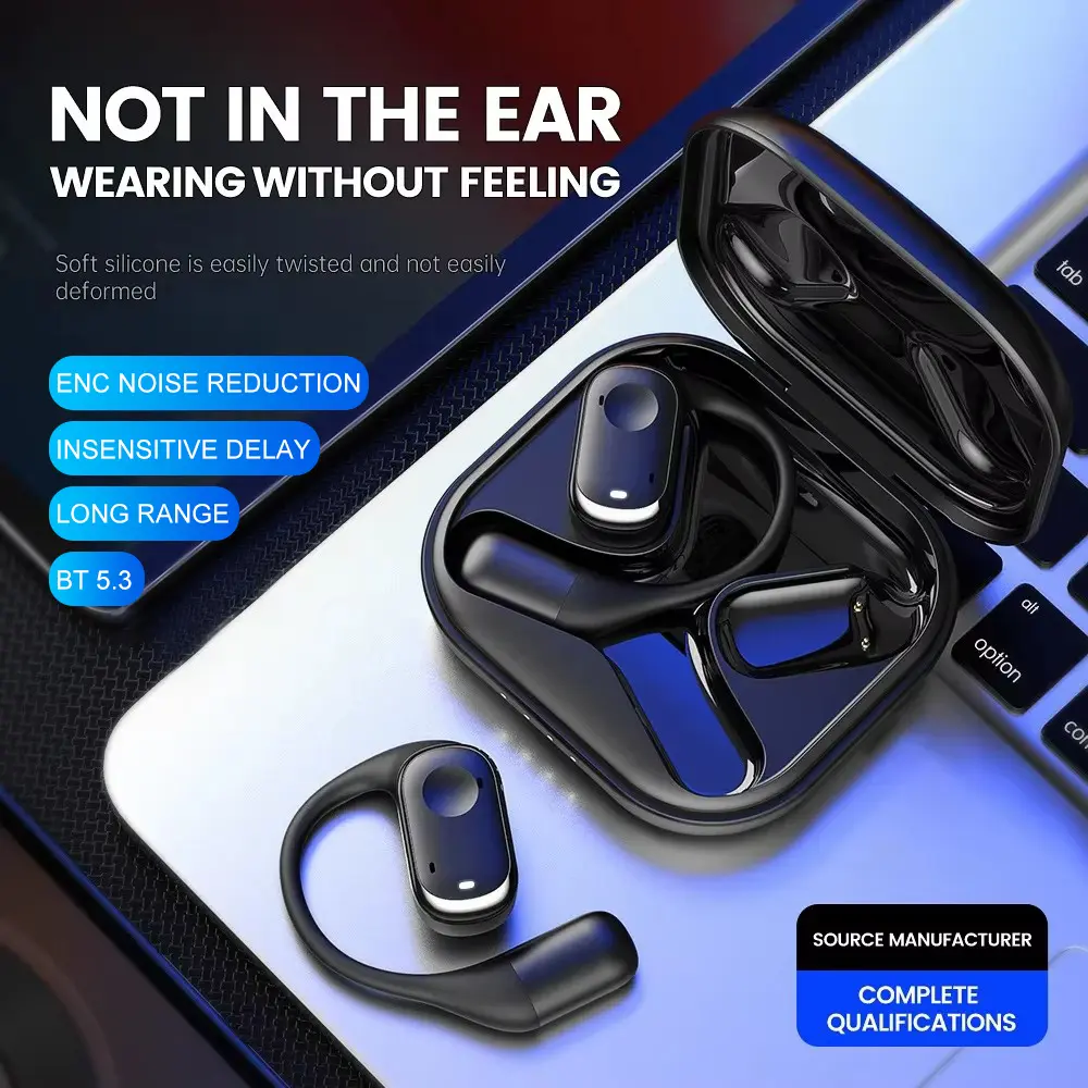 Open-Ear Headphones Wireless Bluetooth 5.3 Headset Hi-Res Sound Pure Bass Boost Earbuds OWS Headphone for Sports Touch Y30