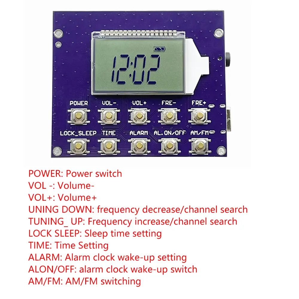 DIY Wireless FM Radio Receiver Module 87.0MHz-108.0MHz Digital Radio Transmitter Board Equipment with LCD Clock