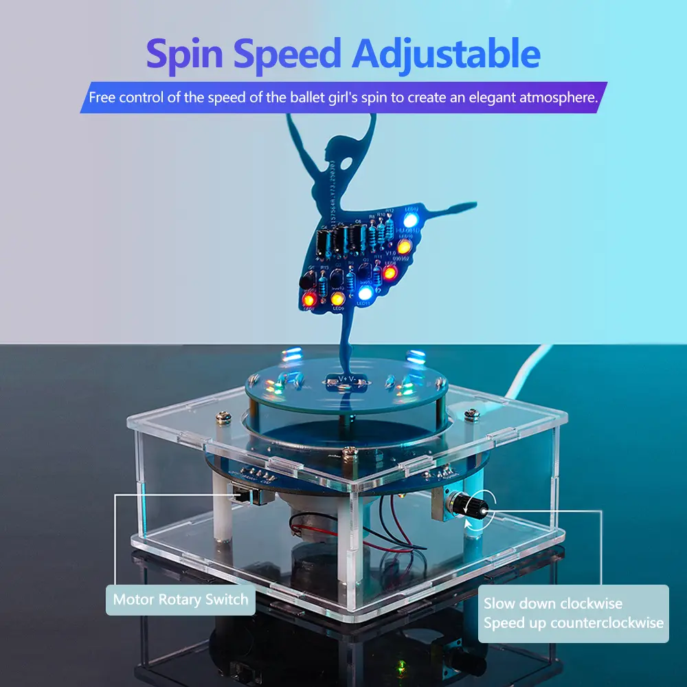 DC 5V Rotating Music Box Ballet Girl Welding Practice Flow Light DIY Kit Electronic Kit Welding Practice Parts Micro USB