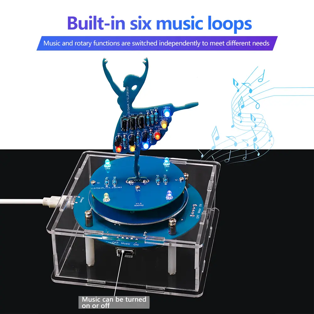 DC 5V Rotating Music Box Ballet Girl Welding Practice Flow Light DIY Kit Electronic Kit Welding Practice Parts Micro USB
