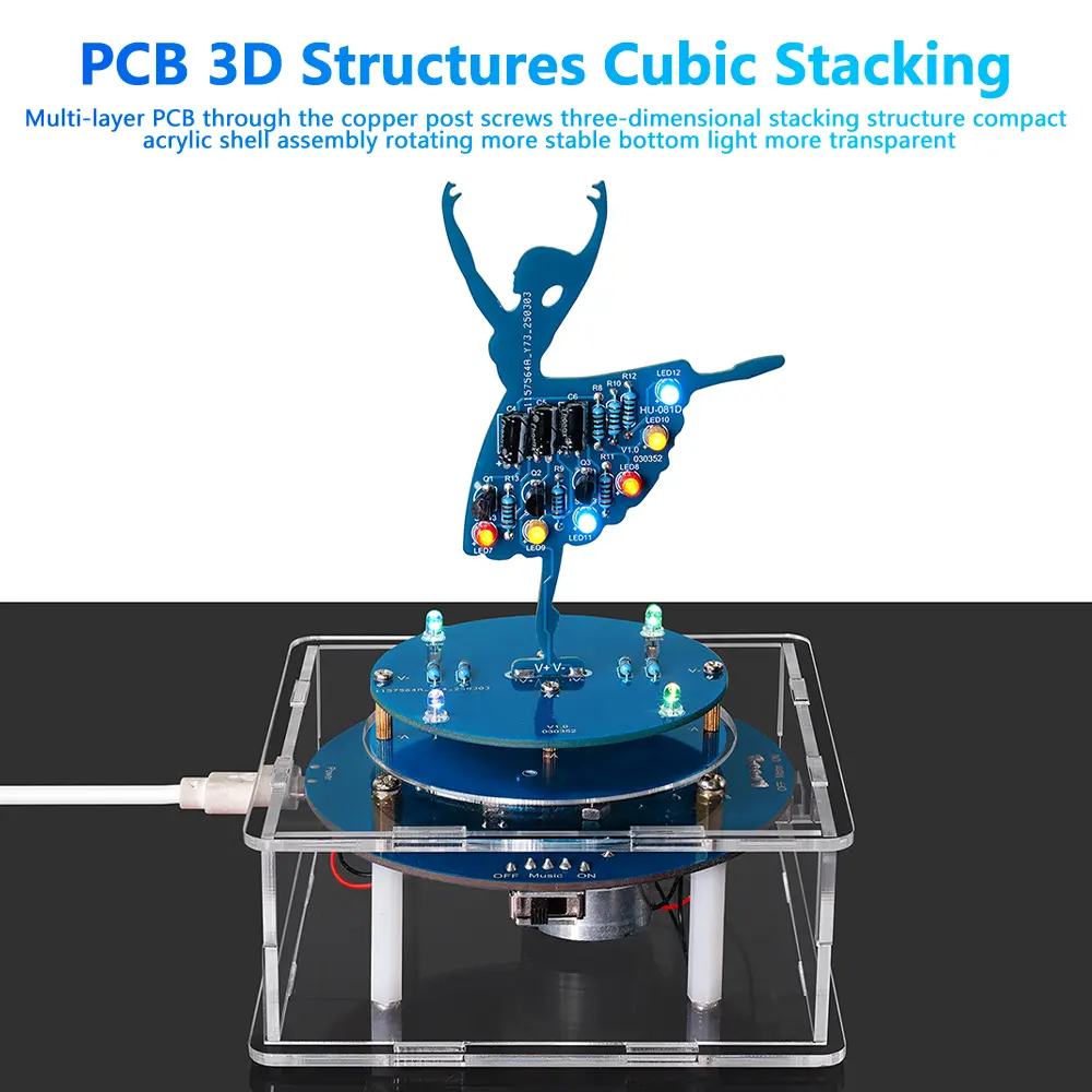 DC 5V Rotating Music Box Ballet Girl Welding Practice Flow Light DIY Kit Electronic Kit Welding Practice Parts Micro USB