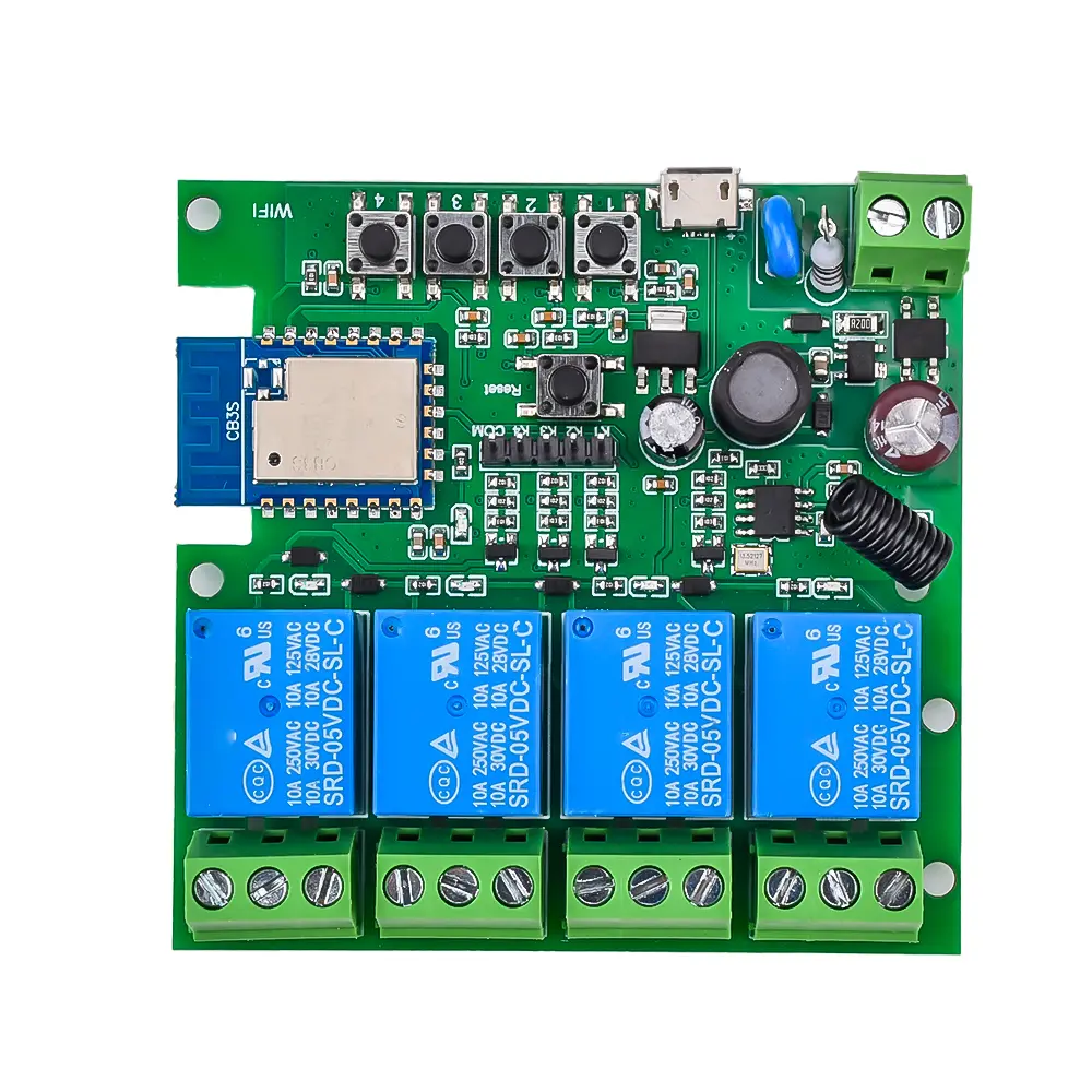Tuya App 4 Way Smart Relay Switch Module WIFI Remote Control On-off Module with 433MHz Micro USB 5V AC 85V-250V RF Receiver