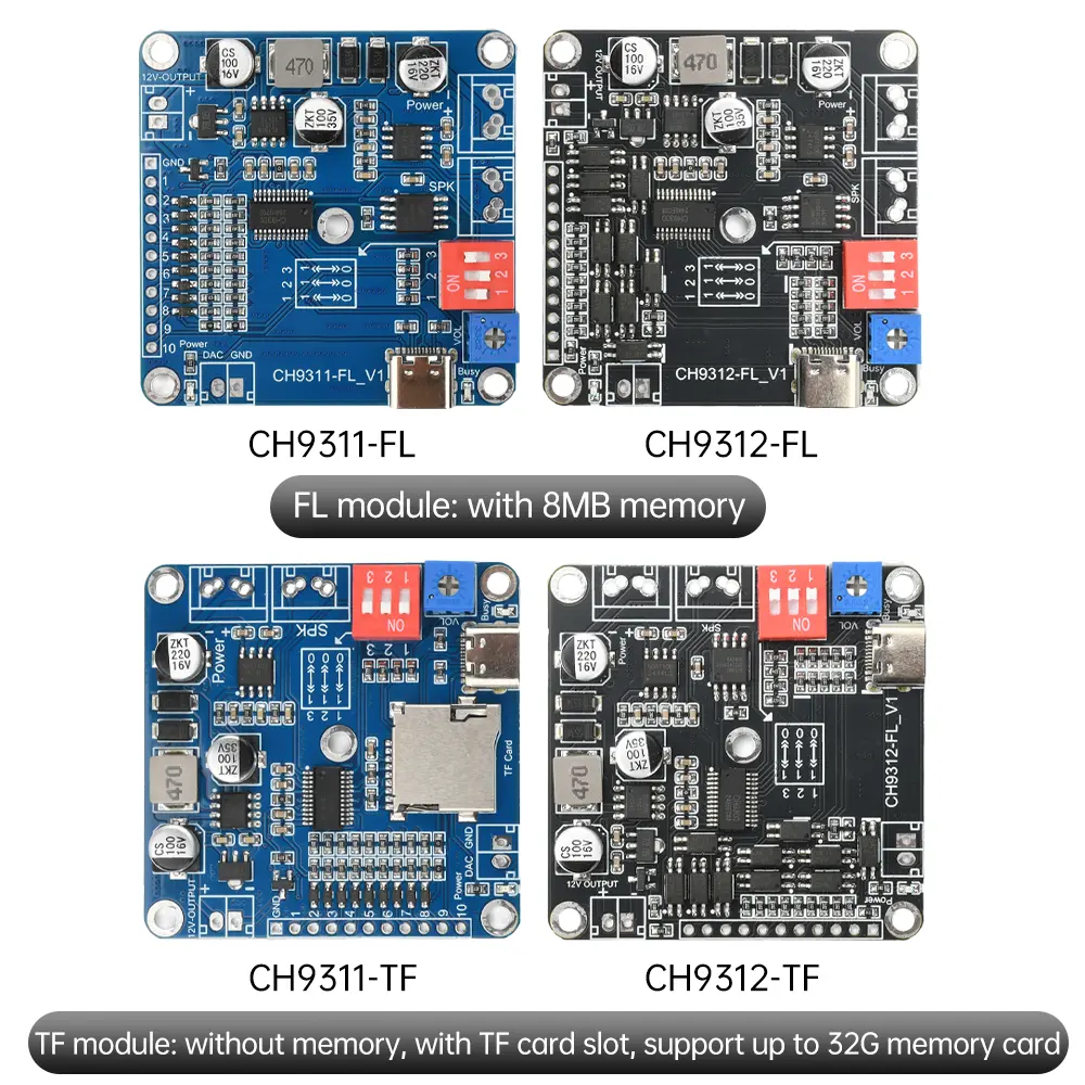 20W Voice Playback Module MP3 Music Player Industrial Grade Audio Playback Module 10CH One-for-One Control 8Mb Memory/TF Card