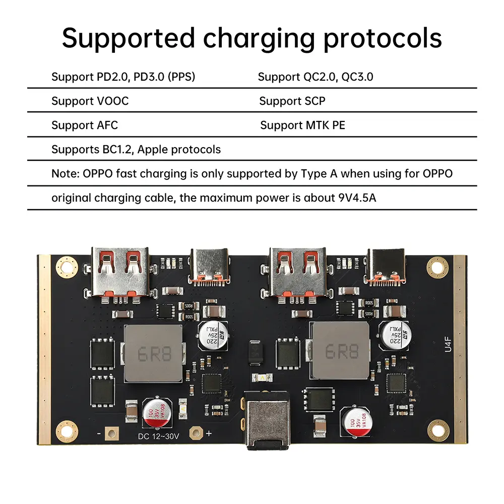 PD QC 100W*2 Fast Charging Module DC12-30V Multi Protocol Smart Quick Charger Circuit Board PD QC SCP AFC VOOC