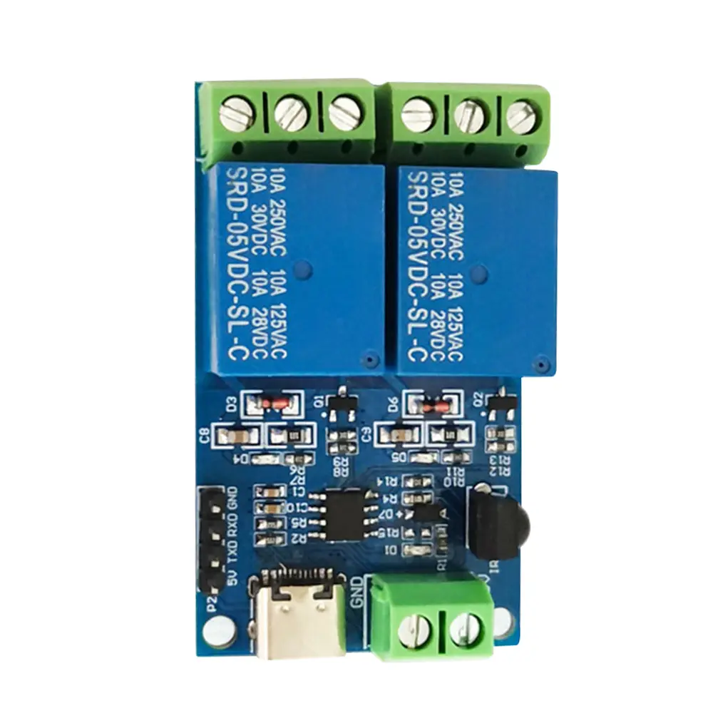 2 Channel Wireless Infrared Remote Control Switch 5V Relay Module Type-C Remote Control On Off Self Locking/Inching/Interlocking
