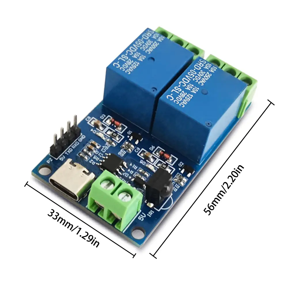 2 Channel Wireless Infrared Remote Control Switch 5V Relay Module Type-C Remote Control On Off Self Locking/Inching/Interlocking