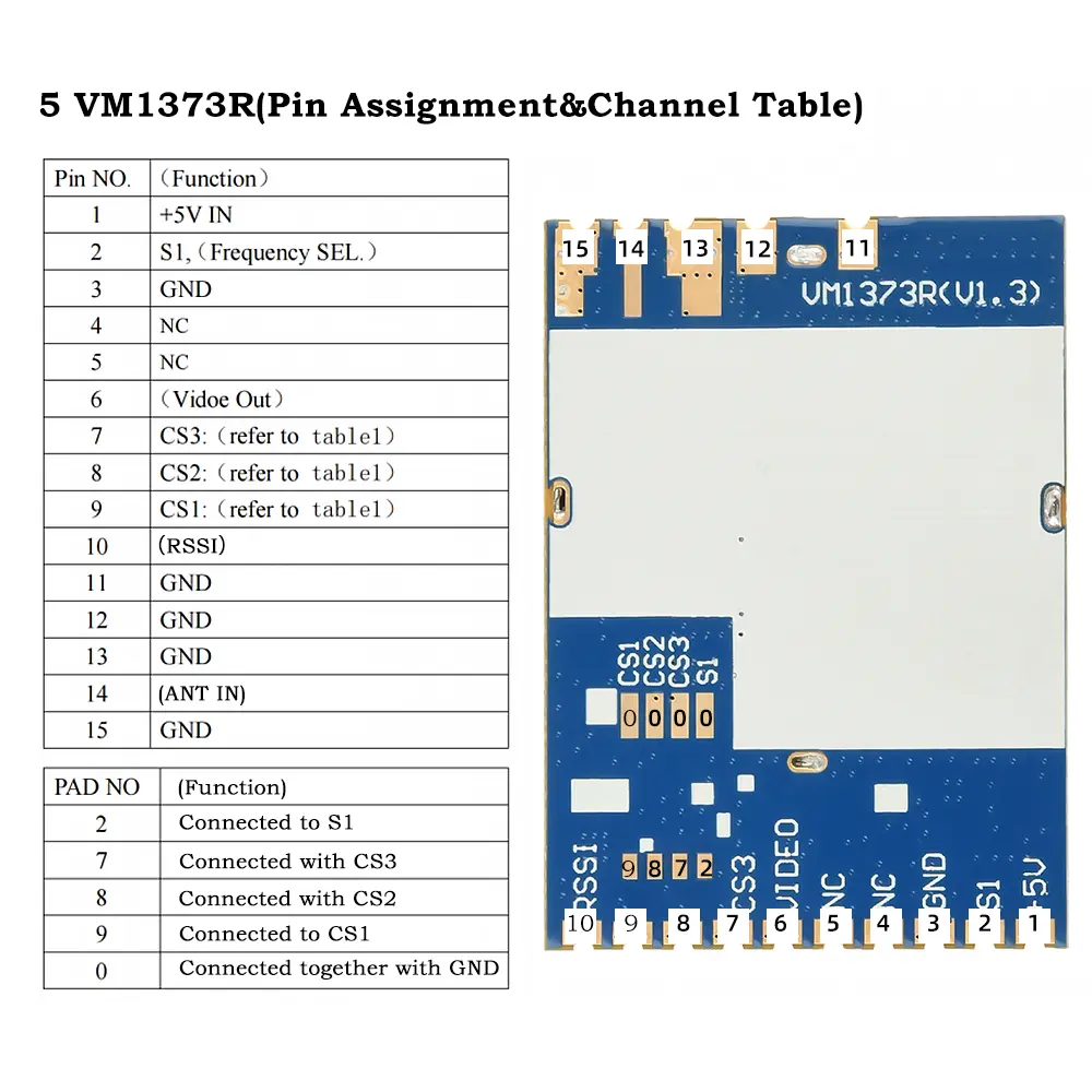 DC 5V VM1373R 1.2G 1.3G FPV Image Transmission Module Analog Wireless Audio and Video  Transmitter Receiver Module