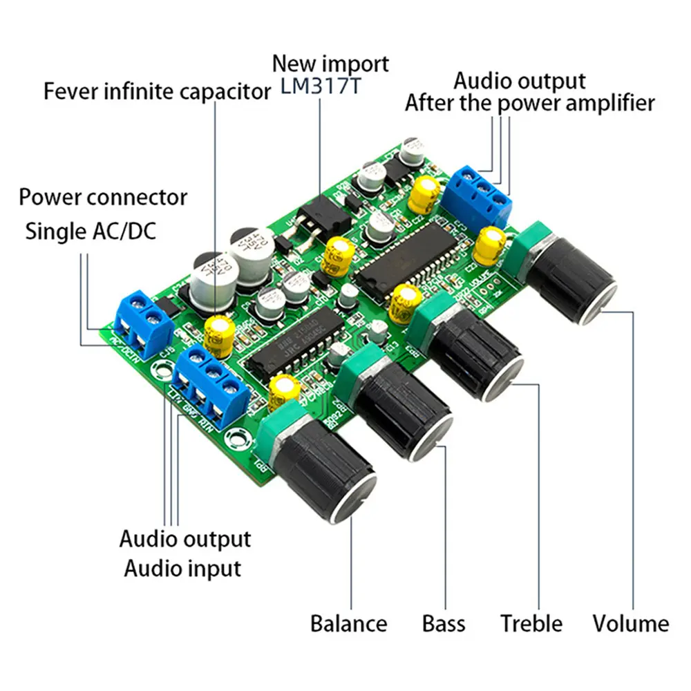 BBE2150 UPC1892T Sound Amplifier Audio Preamplifier Tone Board Balance Treble Bass Preamp with Volume Control EQ Pre-amplifier