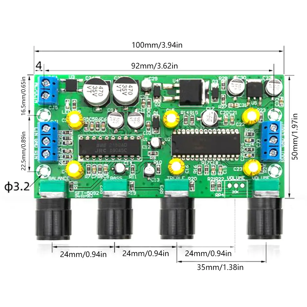 BBE2150 UPC1892T Sound Amplifier Audio Preamplifier Tone Board Balance Treble Bass Preamp with Volume Control EQ Pre-amplifier