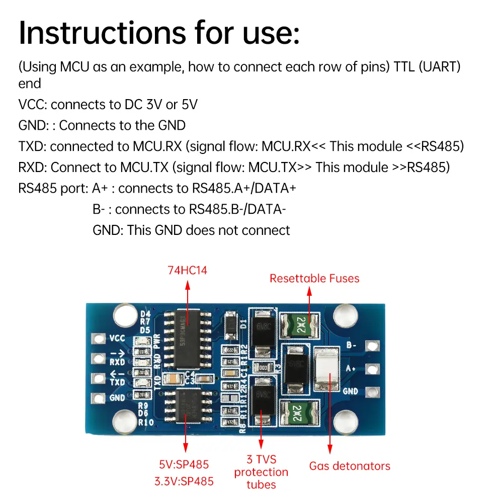 C 3.3V/5V TTL To RS485 Module Serial Hardware Automatic Flow Control Power Supply Module