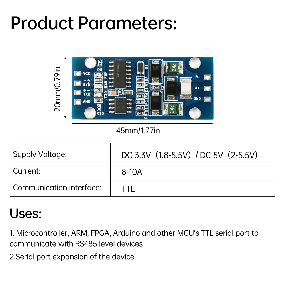 C 3.3V/5V TTL To RS485 Module Serial Hardware Automatic Flow Control Power Supply Module