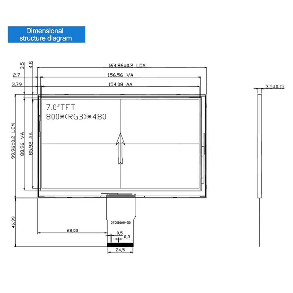 7 Inch 800x480 Resolution HD 50 Pins 60Hz IPS LCD Display Screen Portable LCD Display Module