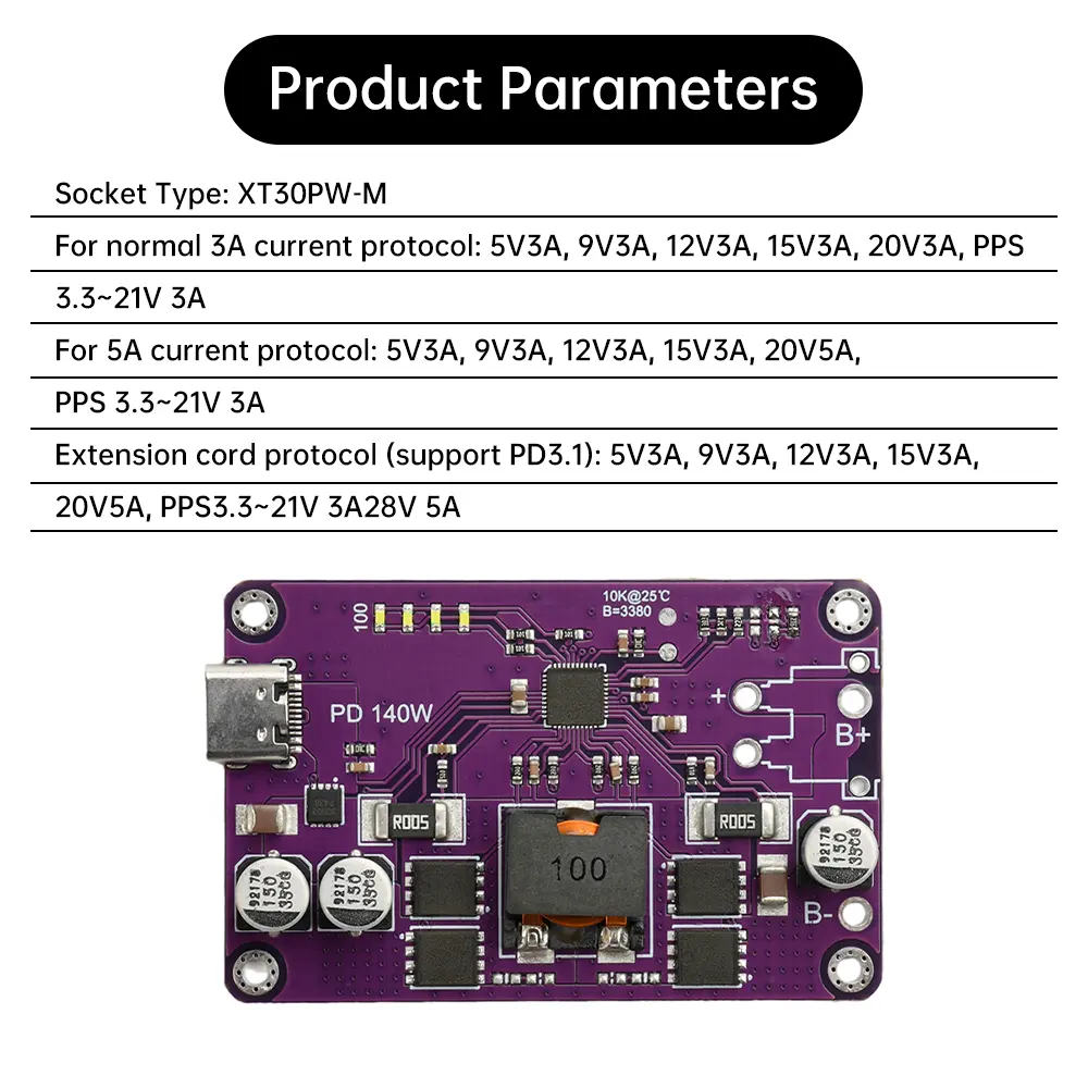 PD3.1 140W Battery Fast Charging Module 3S 4S 5S 6S 12.6/16.8/21/25.2V Quick Charger Board Type-C QC2.0/QC3.0/QC3.0+ FCP AFC SCP