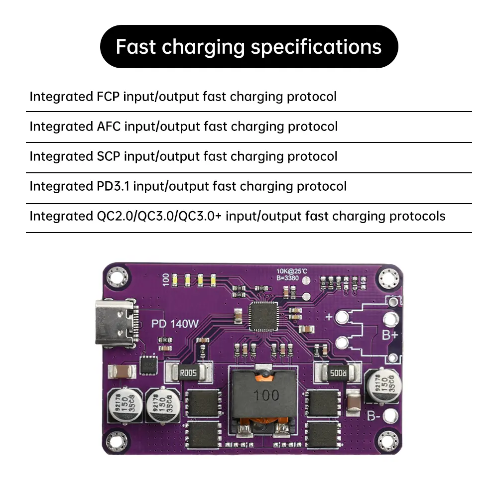 PD3.1 140W Battery Fast Charging Module 3S 4S 5S 6S 12.6/16.8/21/25.2V Quick Charger Board Type-C QC2.0/QC3.0/QC3.0+ FCP AFC SCP