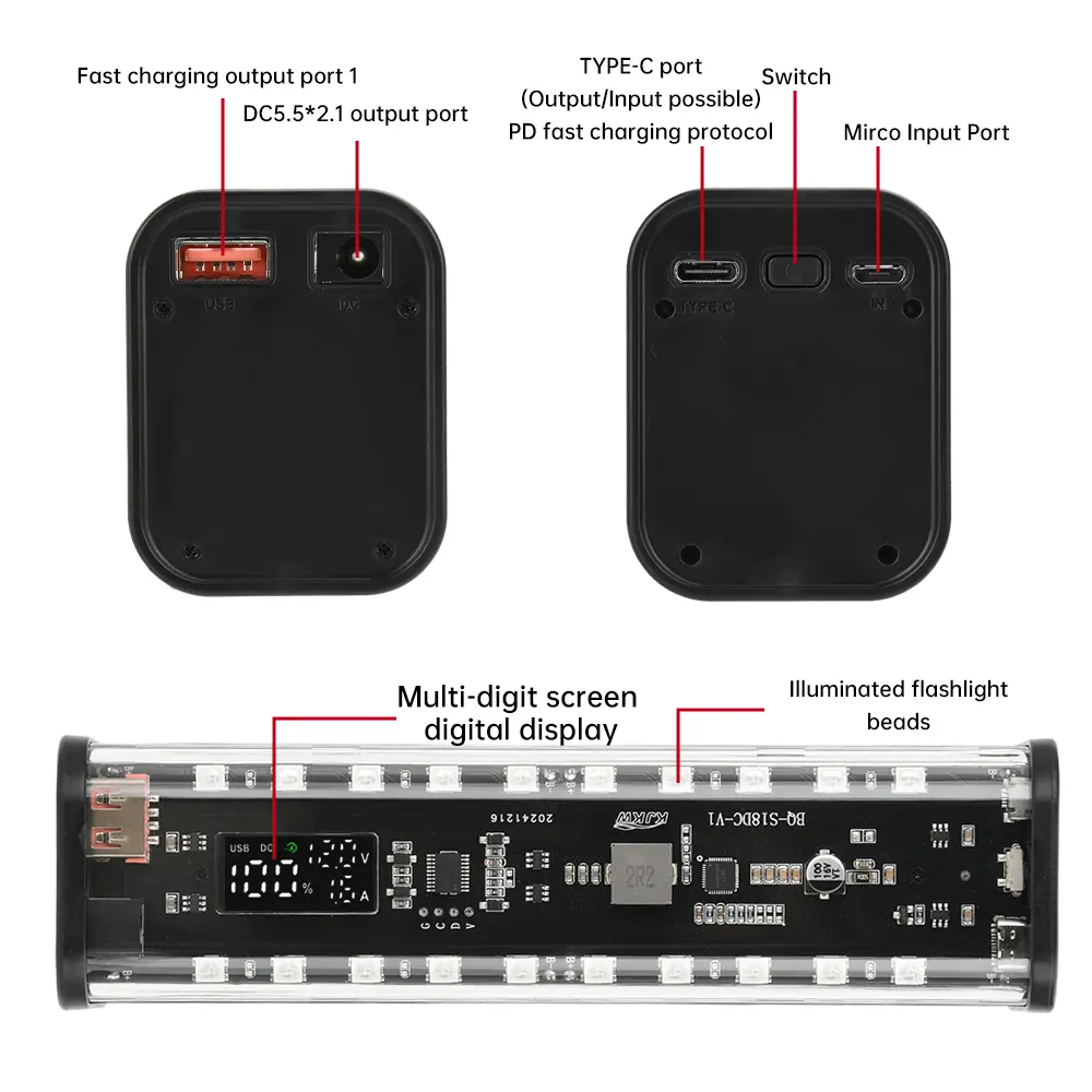 8*18650 Power Bank Case DIY Battery Storage Box PD 22.5W Fast Charge Welding Free Mobile Power Supply Kit Battery Holder Housing