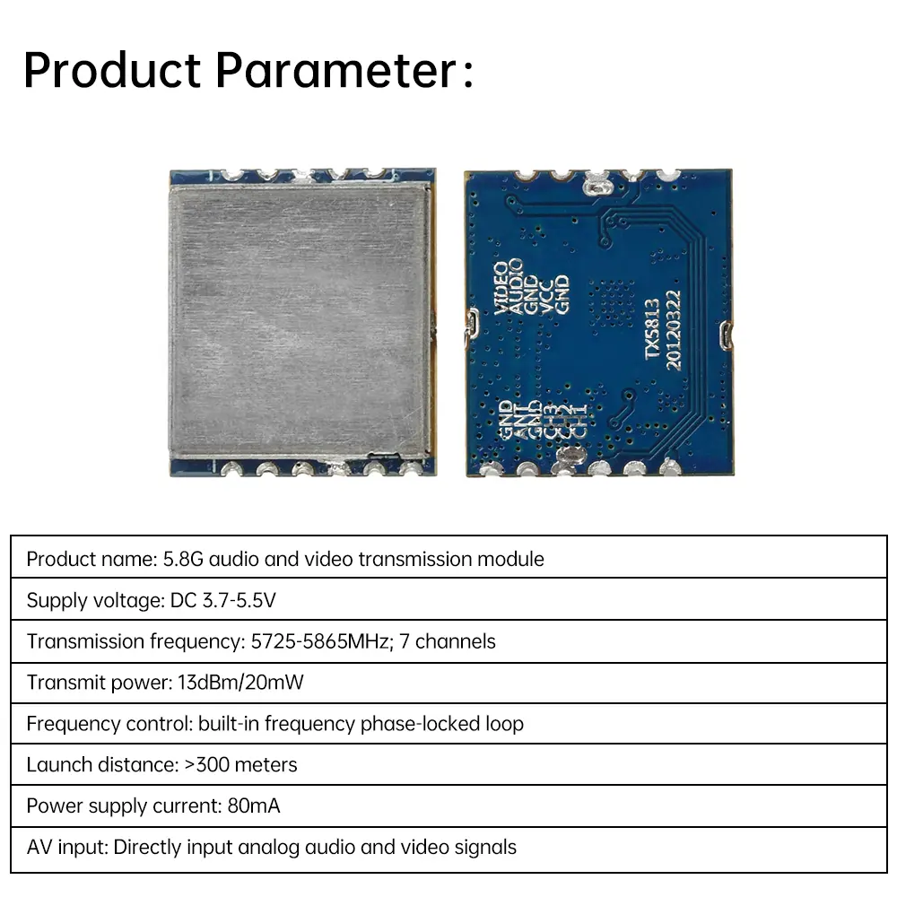 DC3.7-5.5V 5.8G 20mW 7CH Wireless Mini Audio Video Transmitter Module TX5813 For FPV Aerial Photography Multicopter 5725-5865MHz