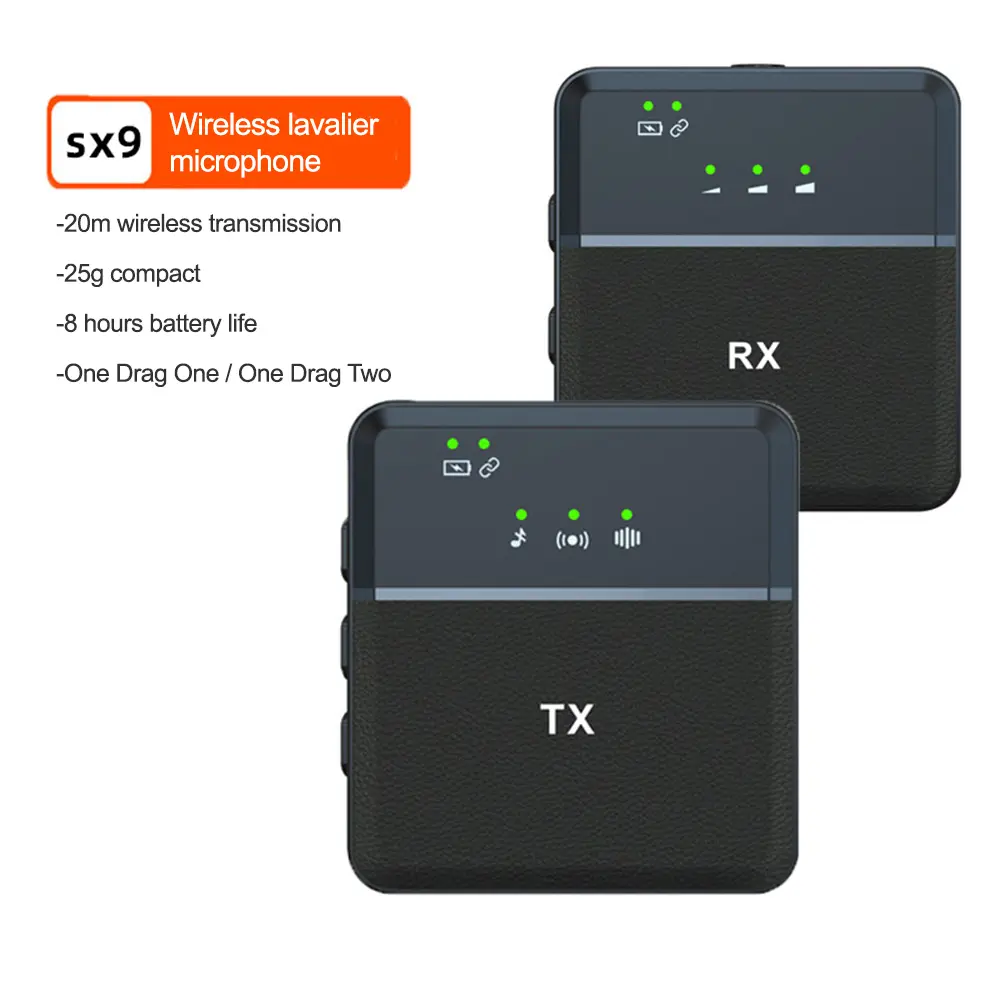 SX9 Mini Wireless Lavalier Microphone Smart Noise Reduction Clip On Mic Outdoor Recording Reception For Mobile Phone Camera