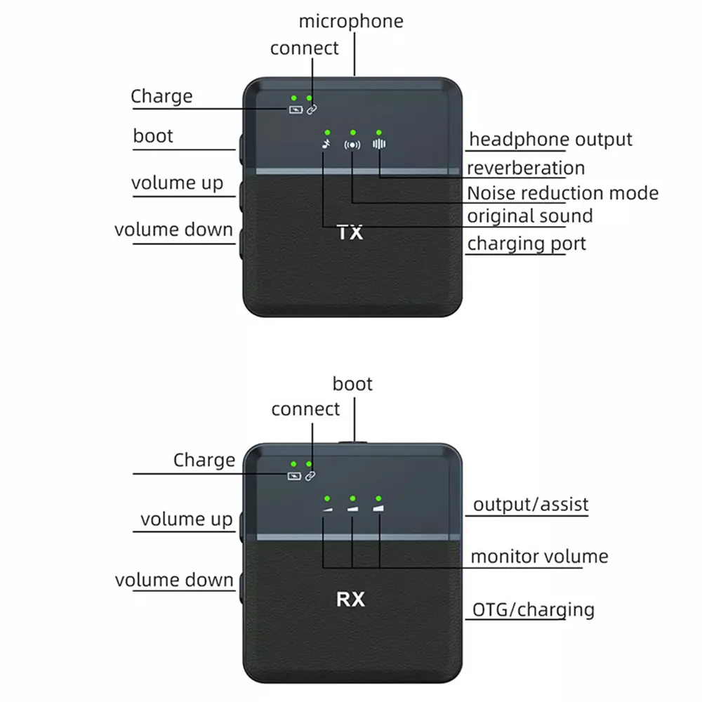 SX9 Mini Wireless Lavalier Microphone Smart Noise Reduction Clip On Mic Outdoor Recording Reception For Mobile Phone Camera