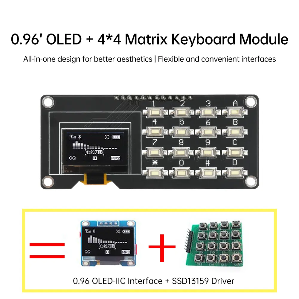 0.96/1.3 Inch OLED Display SSD1315 SSD1306 SH1106 With 4x4 Keyboard 16P Button LCD Display Module Screen Module for Arduino