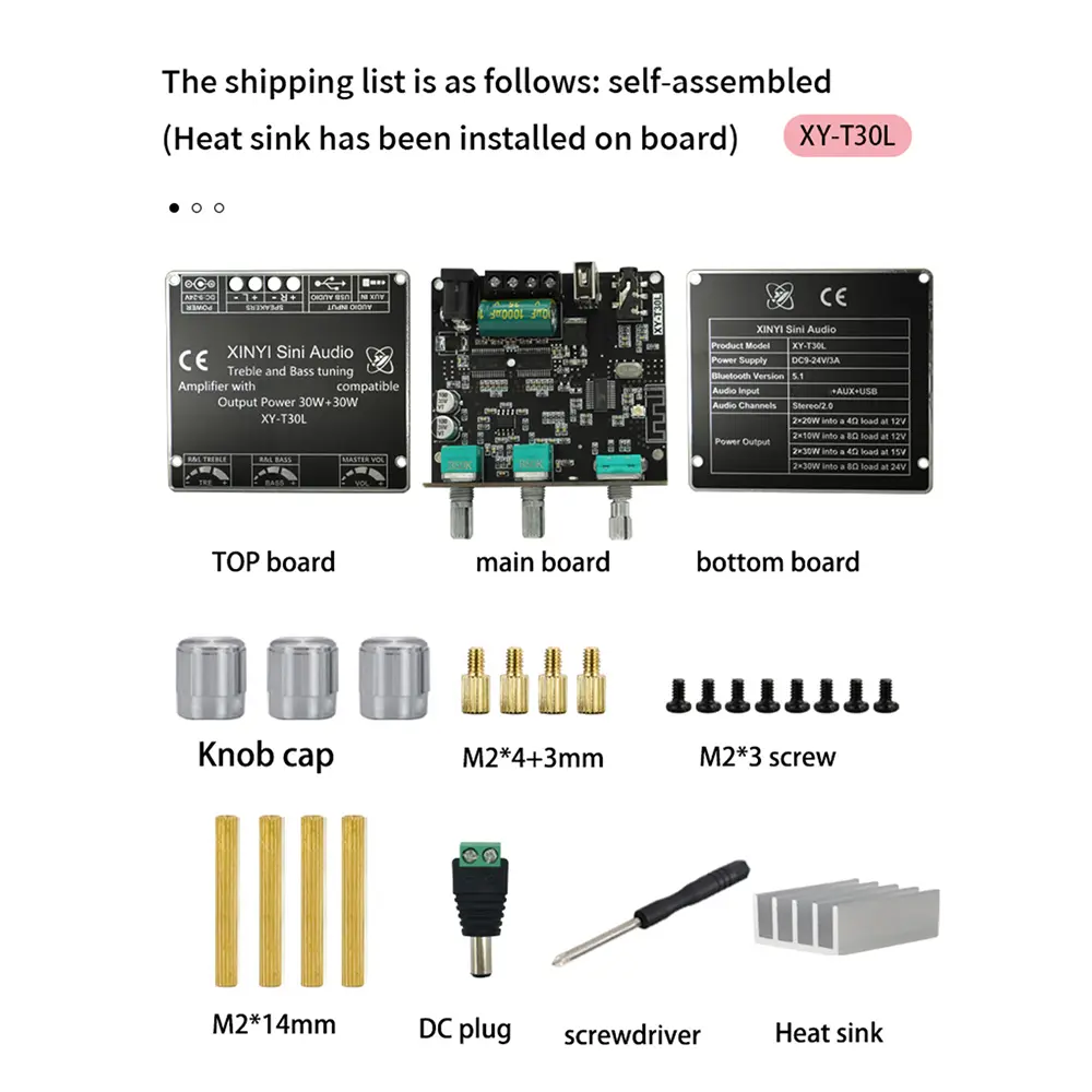 XY-T30L Bluetooth 5.1 Digital Power Amplifier Board Module 2.0 Stereo Dual Channel 30W*2 with High Bass Adjustments APP Control