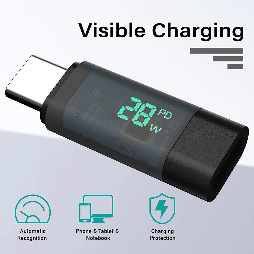 LLYT-02 Adapter Type C Male to Type C Female Adapters Intelligent Digital Converter PD Fast Charging Cable Visible Convertor