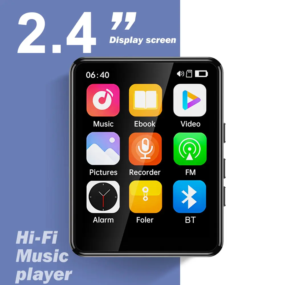 2.4'' Touch Screen MP3 MP4 Player Bluetooth 5.3 HiFi Music Player Built-in Speaker With E-book /FM/Radio/Video