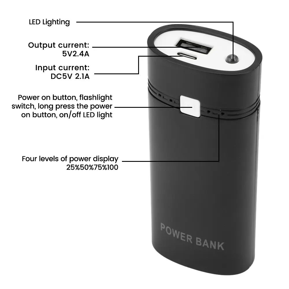 2*18650 Battery Case Power Bank Shell Without Battery Type-C Mobile Power Supply Battery Storage Box Batteries Housing Holder