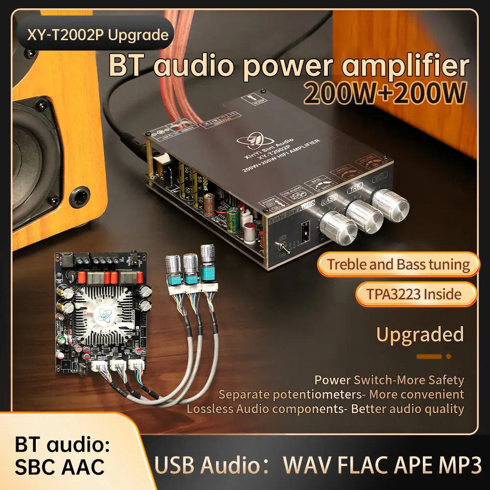 XY-T2002P Bluetooth Digital Sound Amplifier Module 200W*2 Audio Power Amplifiers Module TPA3223 T2002P AMP AUX