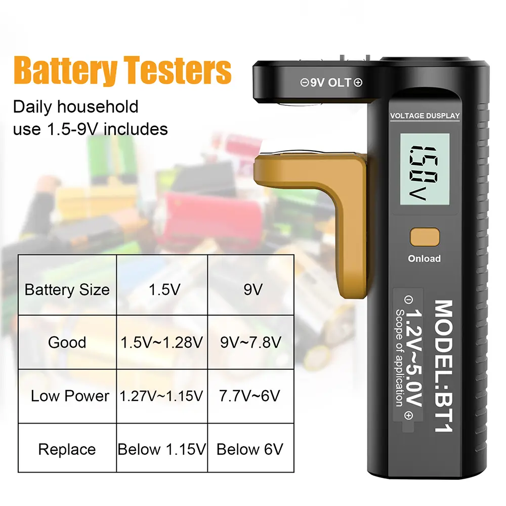 Battery Level Detector AAA/9V/1.5V/LR20/Button Batteries Capacity Tester Checkered Load Analyzer Display Button Cell Checker