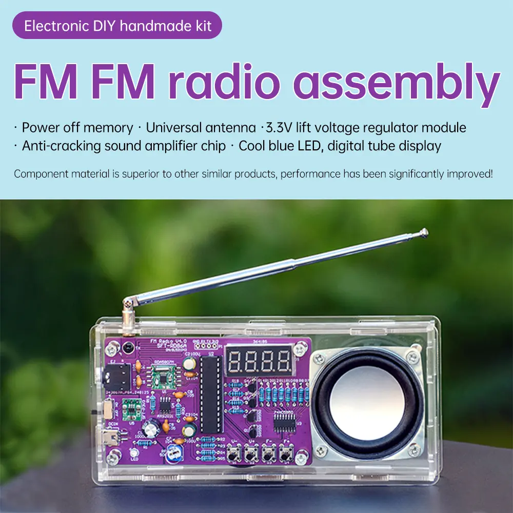 DIY FM Radio Electronic Kit Adjustable Frequency 87.5MHz-108MHz Digital Display DIY Welding Soldering Project Practice Solder