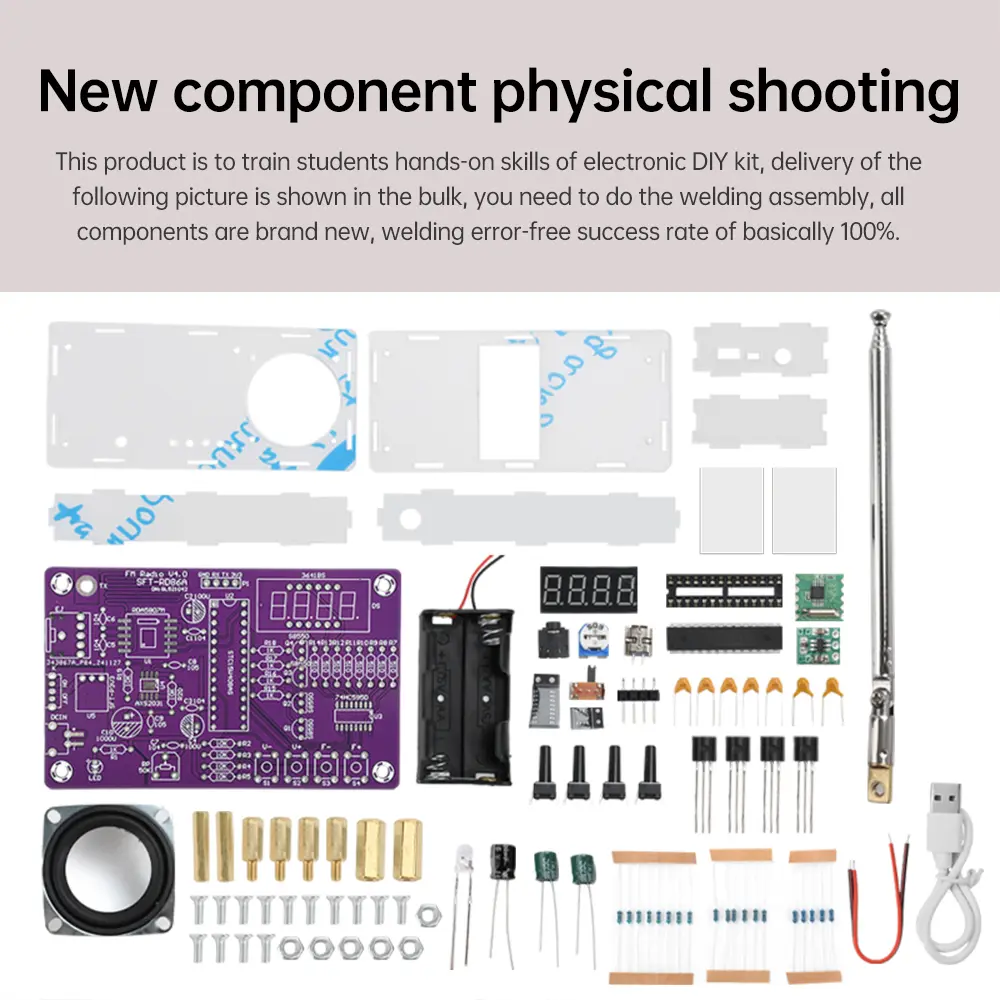 DIY FM Radio Electronic Kit Adjustable Frequency 87.5MHz-108MHz Digital Display DIY Welding Soldering Project Practice Solder