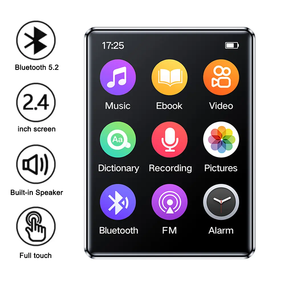 Mini MP3 Music Player Bluetooth HiFi MP4 Walkman Full Touch Screen Built-in Speaker Recorder FM/E-book Camera Video Player
