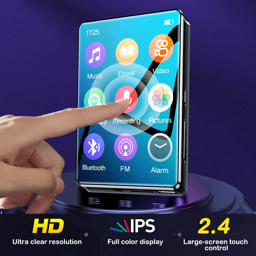 Mini MP3 Music Player Bluetooth HiFi MP4 Walkman Full Touch Screen Built-in Speaker Recorder FM/E-book Camera Video Player