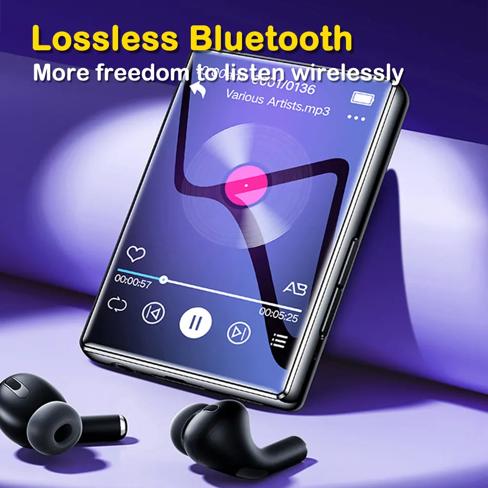 Mini MP3 Music Player Bluetooth HiFi MP4 Walkman Full Touch Screen Built-in Speaker Recorder FM/E-book Camera Video Player