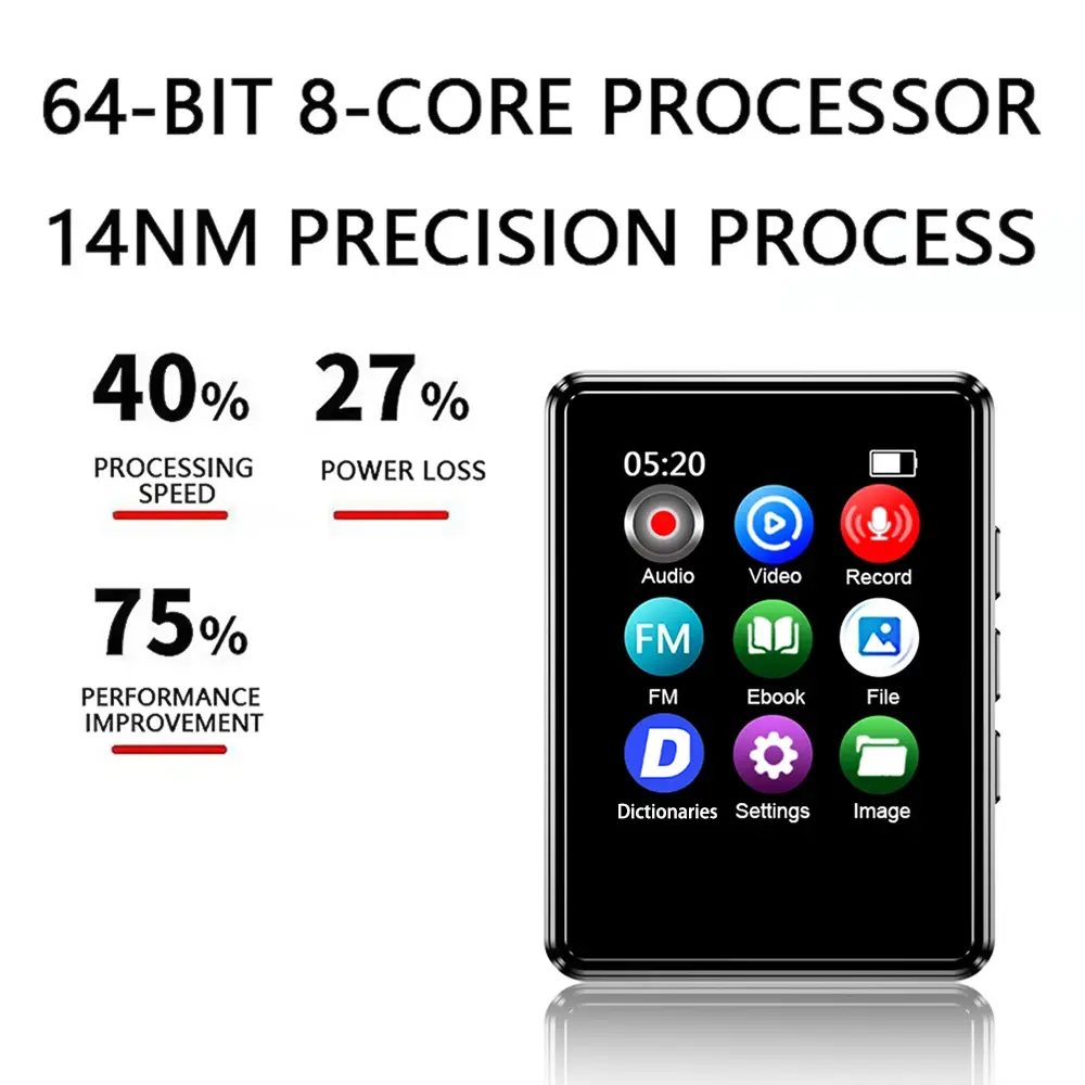 Bluetooth 5.0 MP3 Player Built-in Speaker 1.8inch Touch Screen HIFI Stereo Music Walkman FM Radio E-Book Record MP3 Players