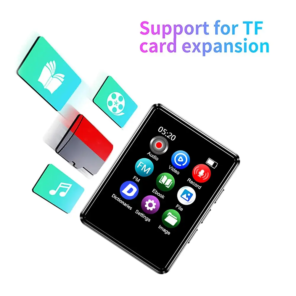 Bluetooth 5.0 MP3 Player Built-in Speaker 1.8inch Touch Screen HIFI Stereo Music Walkman FM Radio E-Book Record MP3 Players