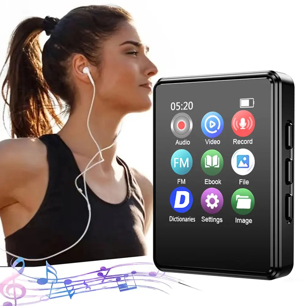 Bluetooth 5.0 MP3 Player Built-in Speaker 1.8inch Touch Screen HIFI Stereo Music Walkman FM Radio E-Book Record MP3 Players